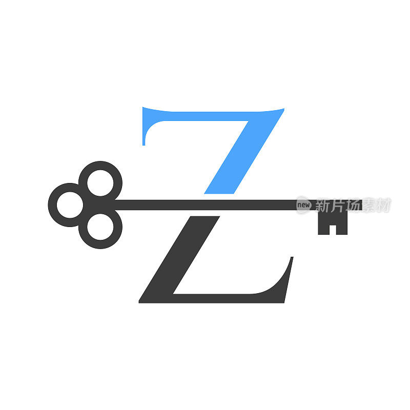 字母Z房地产标志概念与Home Lock键向量模板。豪华家居标志关键标志